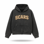 SCARS - Heavyweight Washed Distressed Dystopian Zip-Up Hoodie