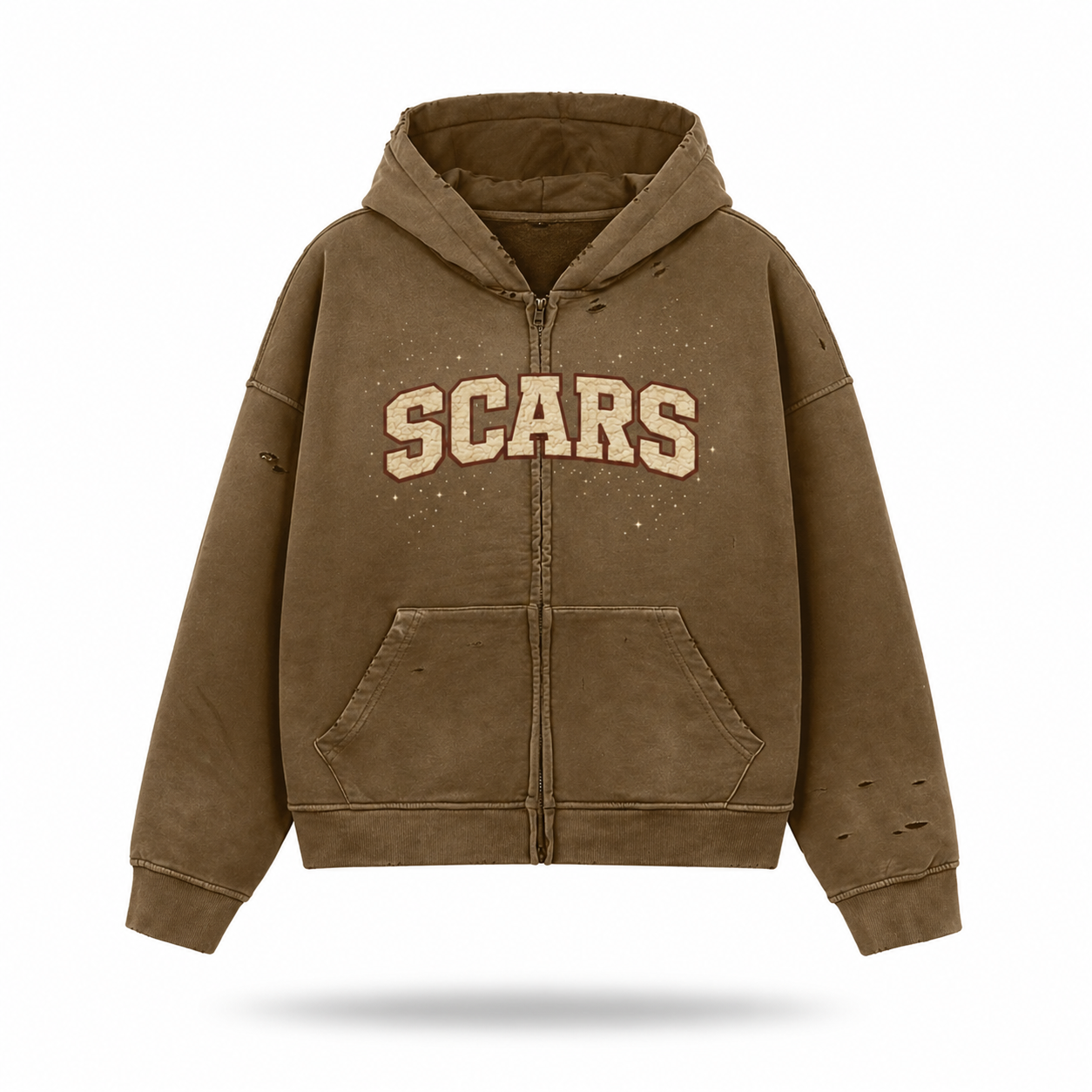 SCARS - Heavyweight Washed Distressed Dystopian Zip-Up Hoodie