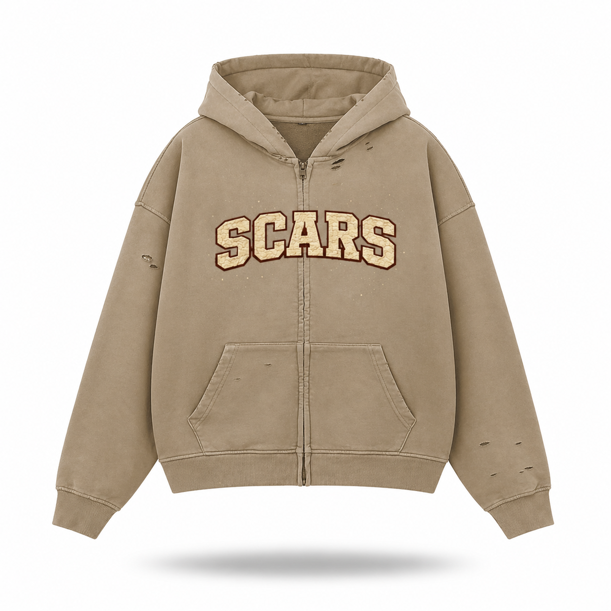 SCARS - Heavyweight Washed Distressed Dystopian Zip-Up Hoodie