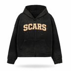 SCARS - Heavyweight Washed Distressed Dystopian Zip-Up Hoodie