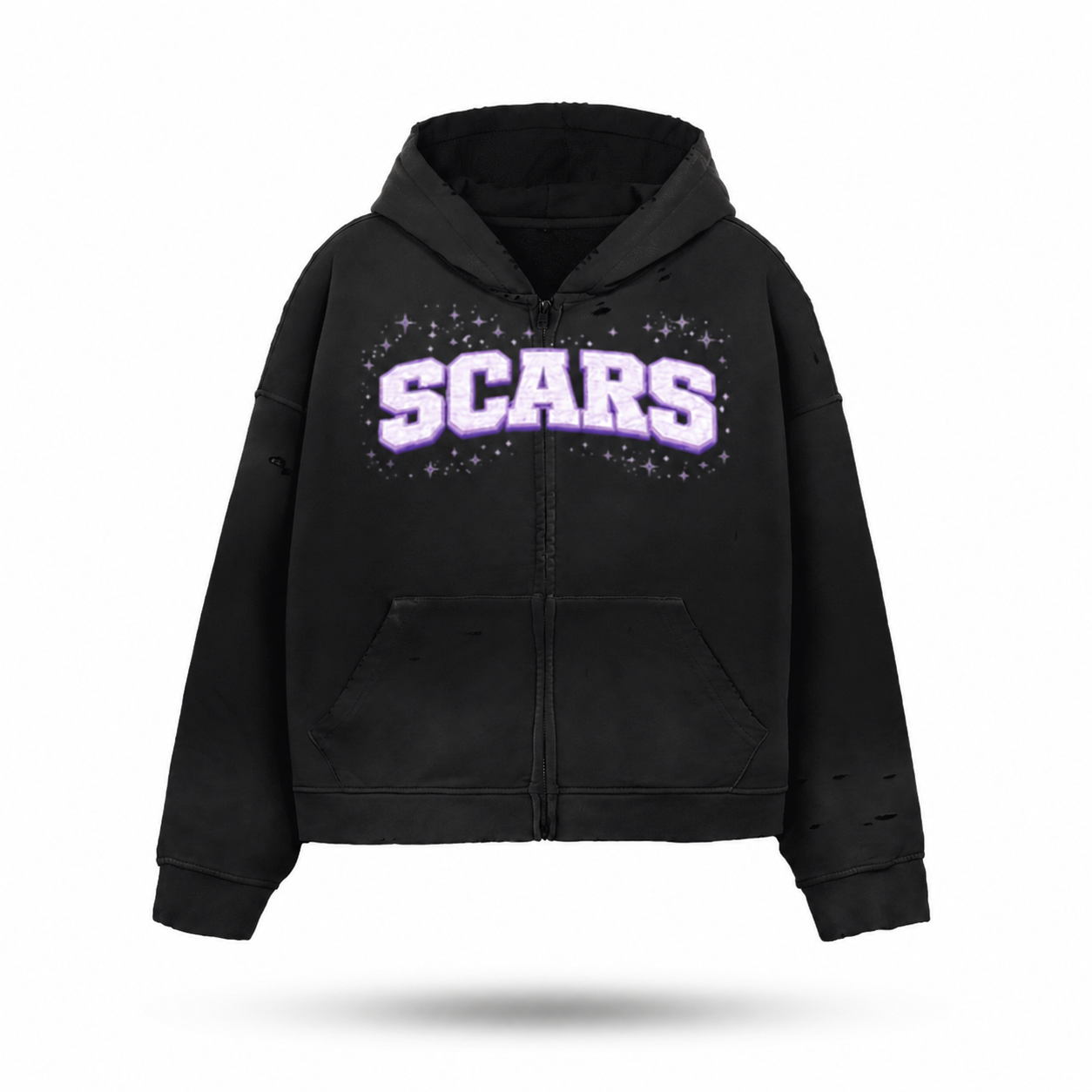 SCARS - Heavyweight Washed Distressed Dystopian Zip-Up Hoodie
