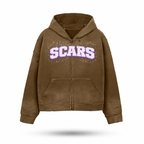 SCARS - Heavyweight Washed Distressed Dystopian Zip-Up Hoodie