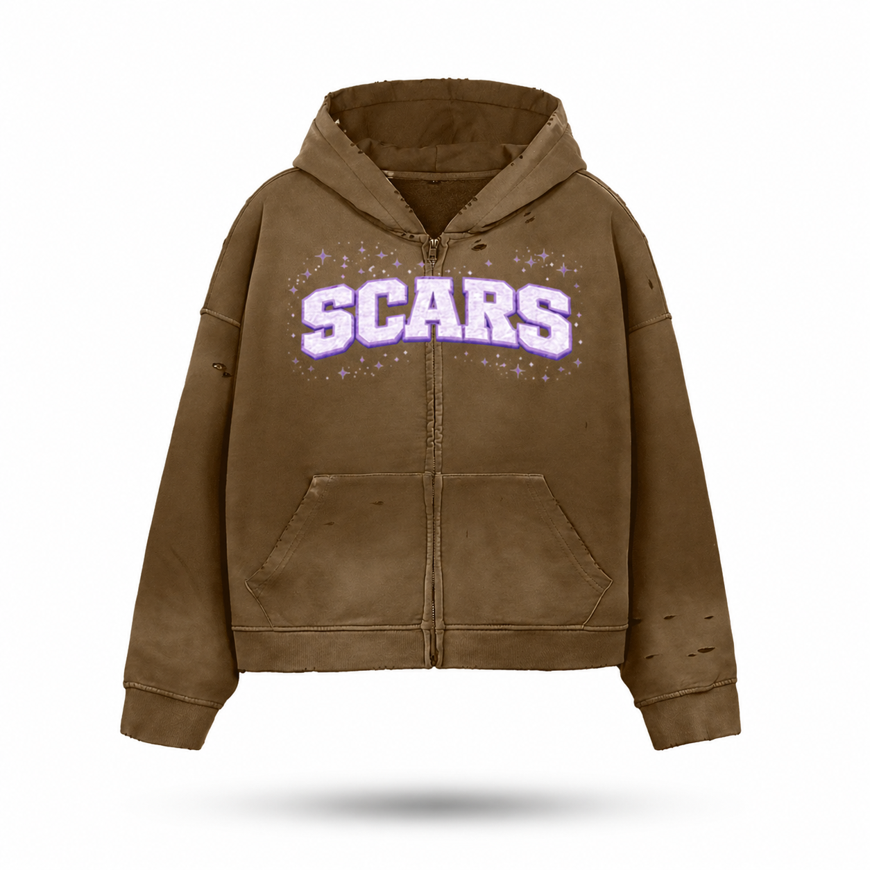 SCARS - Heavyweight Washed Distressed Dystopian Zip-Up Hoodie