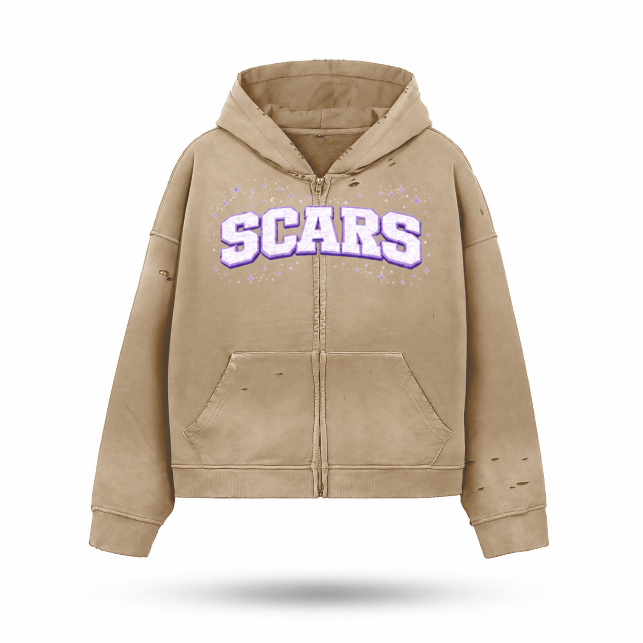 SCARS - Heavyweight Washed Distressed Dystopian Zip-Up Hoodie