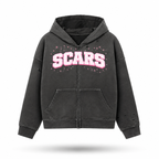 SCARS - Heavyweight Washed Distressed Dystopian Zip-Up Hoodie