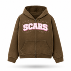 SCARS - Heavyweight Washed Distressed Dystopian Zip-Up Hoodie