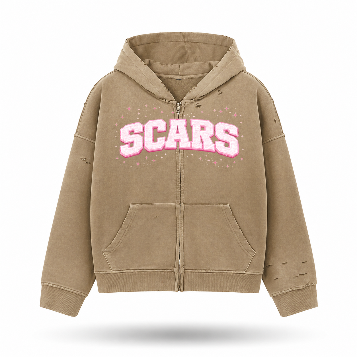 SCARS - Heavyweight Washed Distressed Dystopian Zip-Up Hoodie