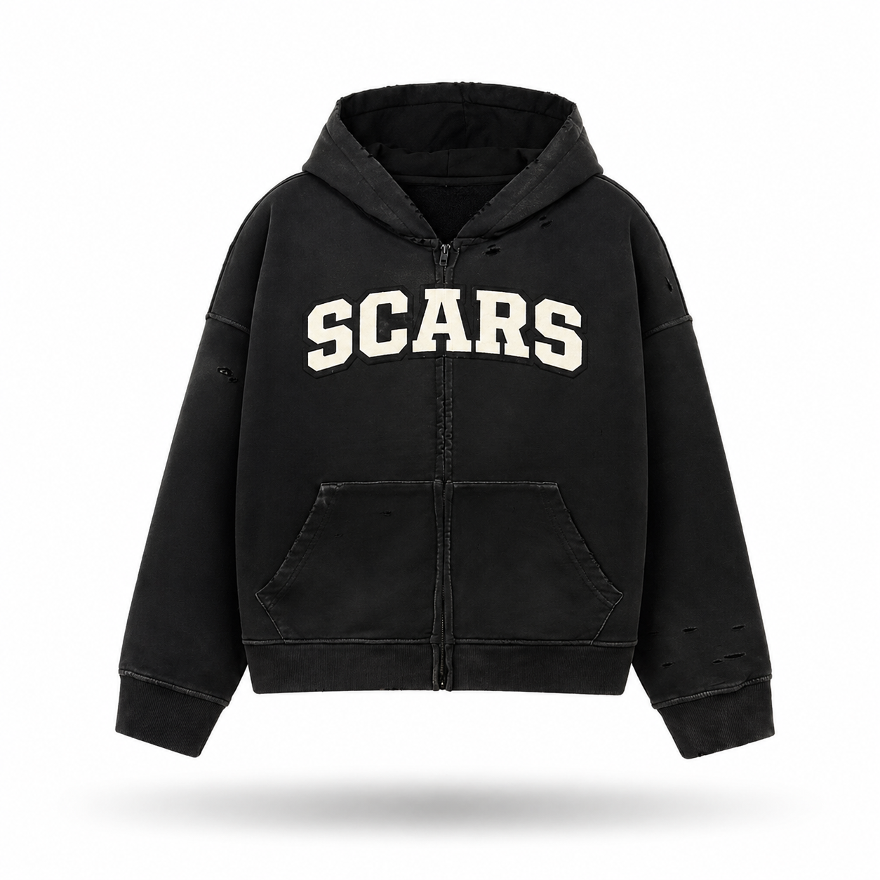 SCARS - Heavyweight Washed Distressed Dystopian Zip-Up Hoodie