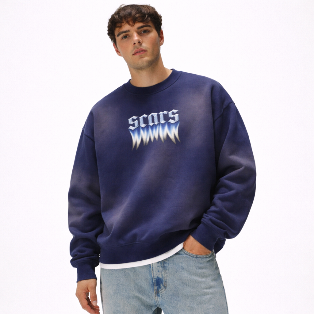 SCARS - Round Neck Washed Distressed Ombre Heavyweight Sweatshirt