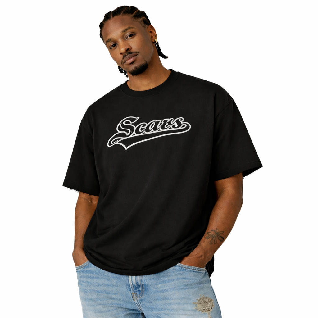SCARS - Boxy Half Sleeve Raw Edge T-Shirt