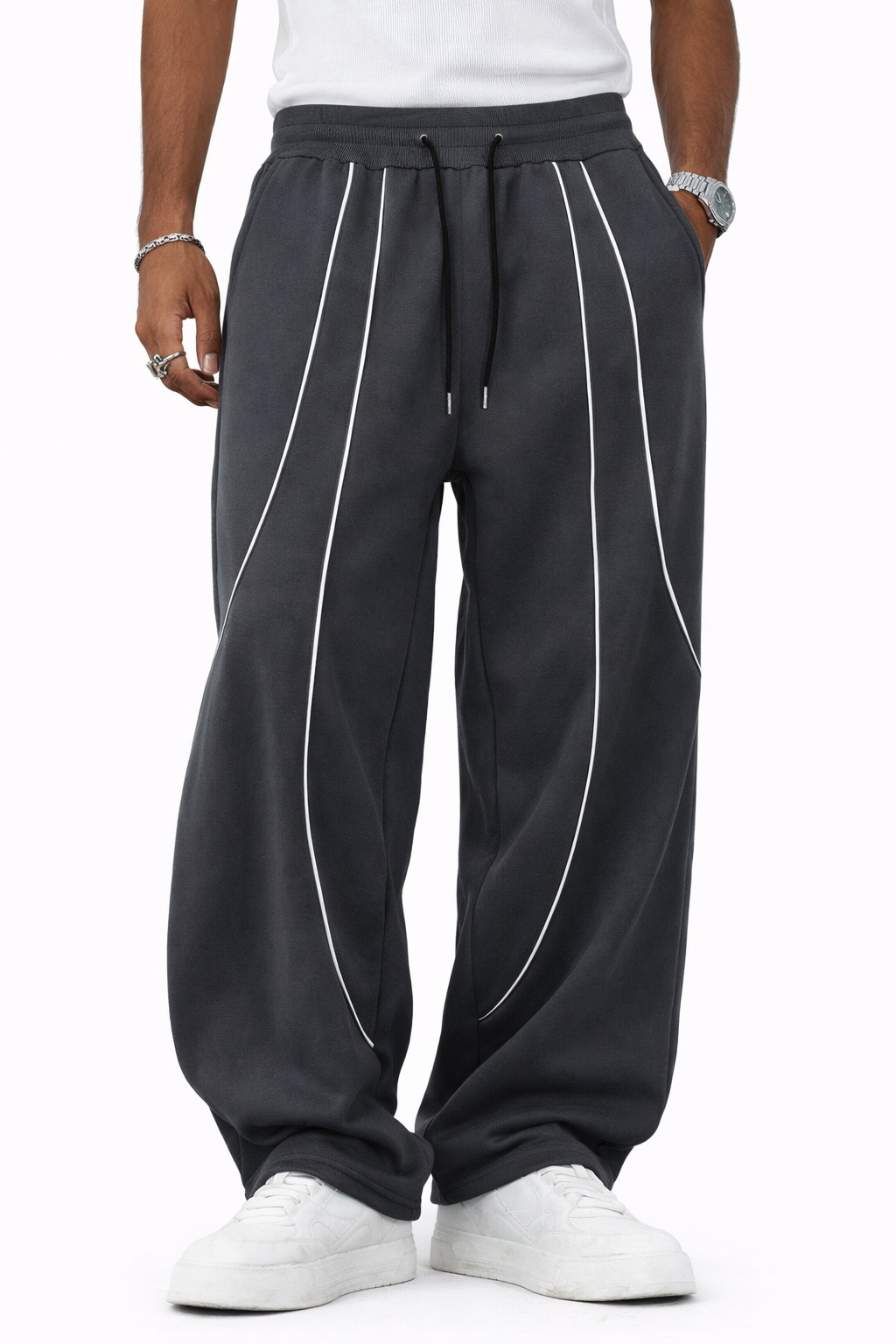 SCARS - Drawstring Waist Pockets Wide Leg Loose Casual Sweatpants