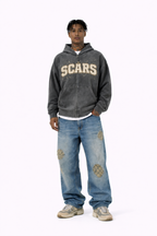 SCARS - Heavyweight Washed Distressed Dystopian Zip-Up Hoodie