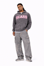 SCARS - Heavyweight Washed Distressed Dystopian Zip-Up Hoodie