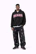 SCARS - Heavyweight Washed Distressed Dystopian Zip-Up Hoodie