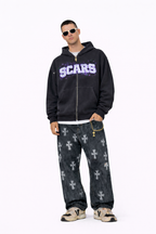 SCARS - Heavyweight Washed Distressed Dystopian Zip-Up Hoodie