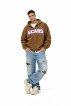 SCARS - Heavyweight Washed Distressed Dystopian Zip-Up Hoodie