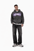 SCARS - Heavyweight Washed Distressed Dystopian Zip-Up Hoodie