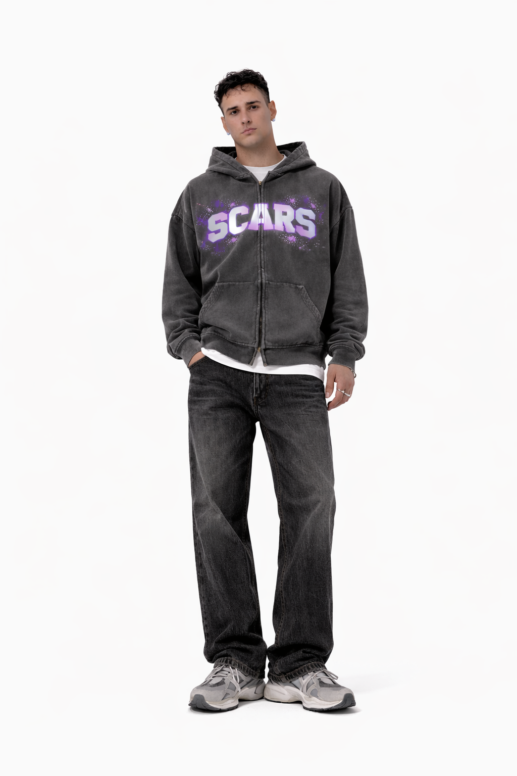 SCARS - Heavyweight Washed Distressed Dystopian Zip-Up Hoodie