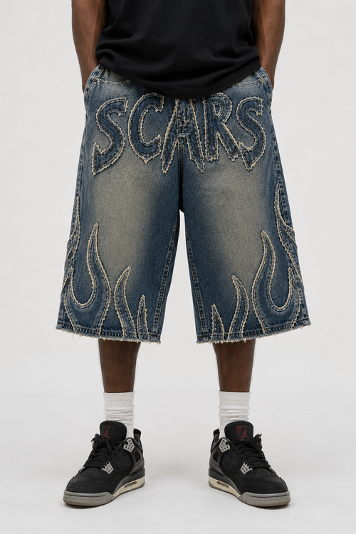 SCARS - "Flame" Denim Jorts